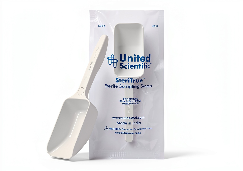 United Scientific lab scoop in use for powder sampling
